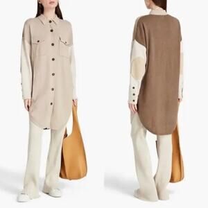 NAADAM color block cotton blend long button front sweater beige small